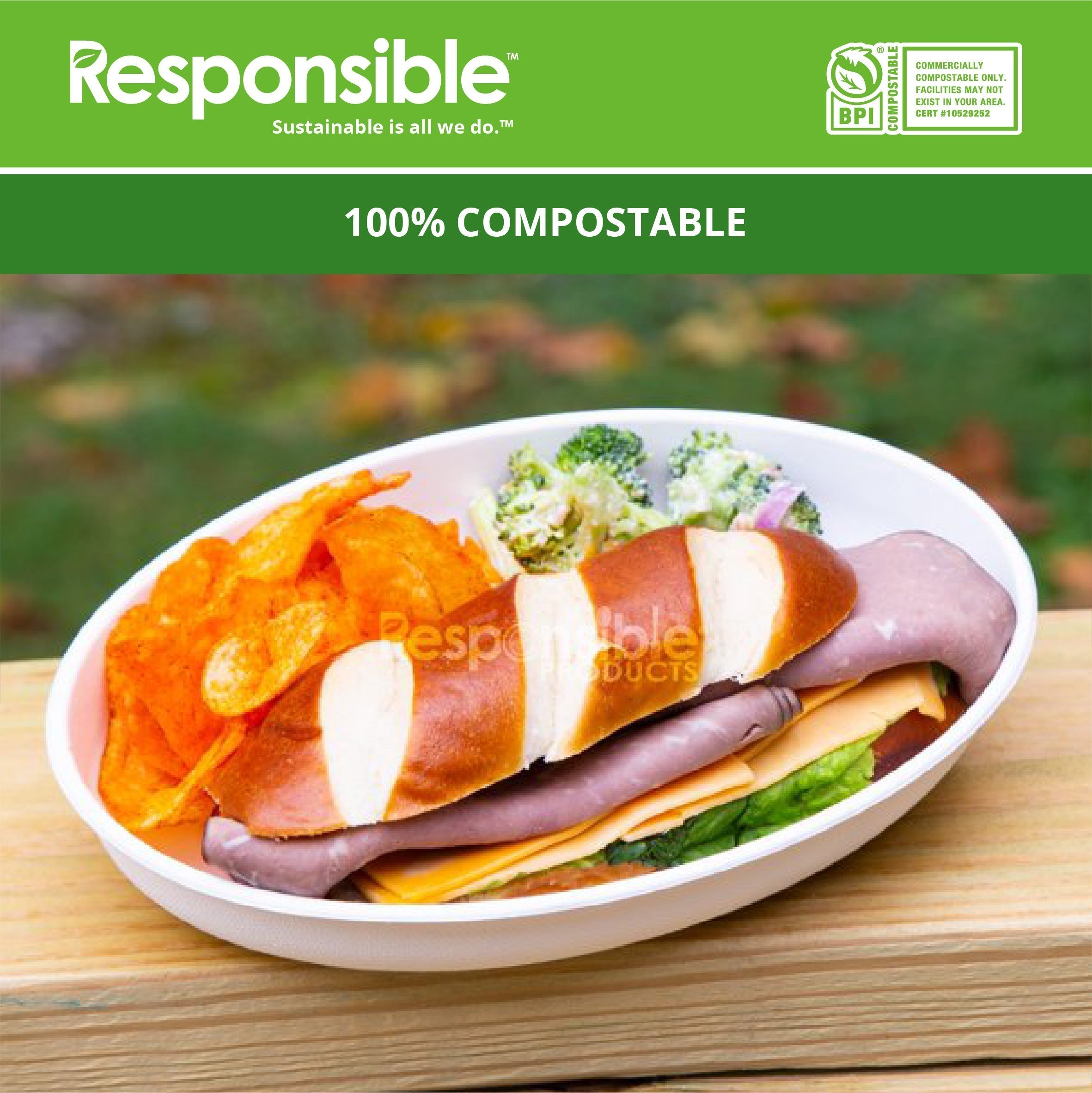 RP Oval Tree-Less™ Compostable Molded Fiber Burrito Bowls & Lids