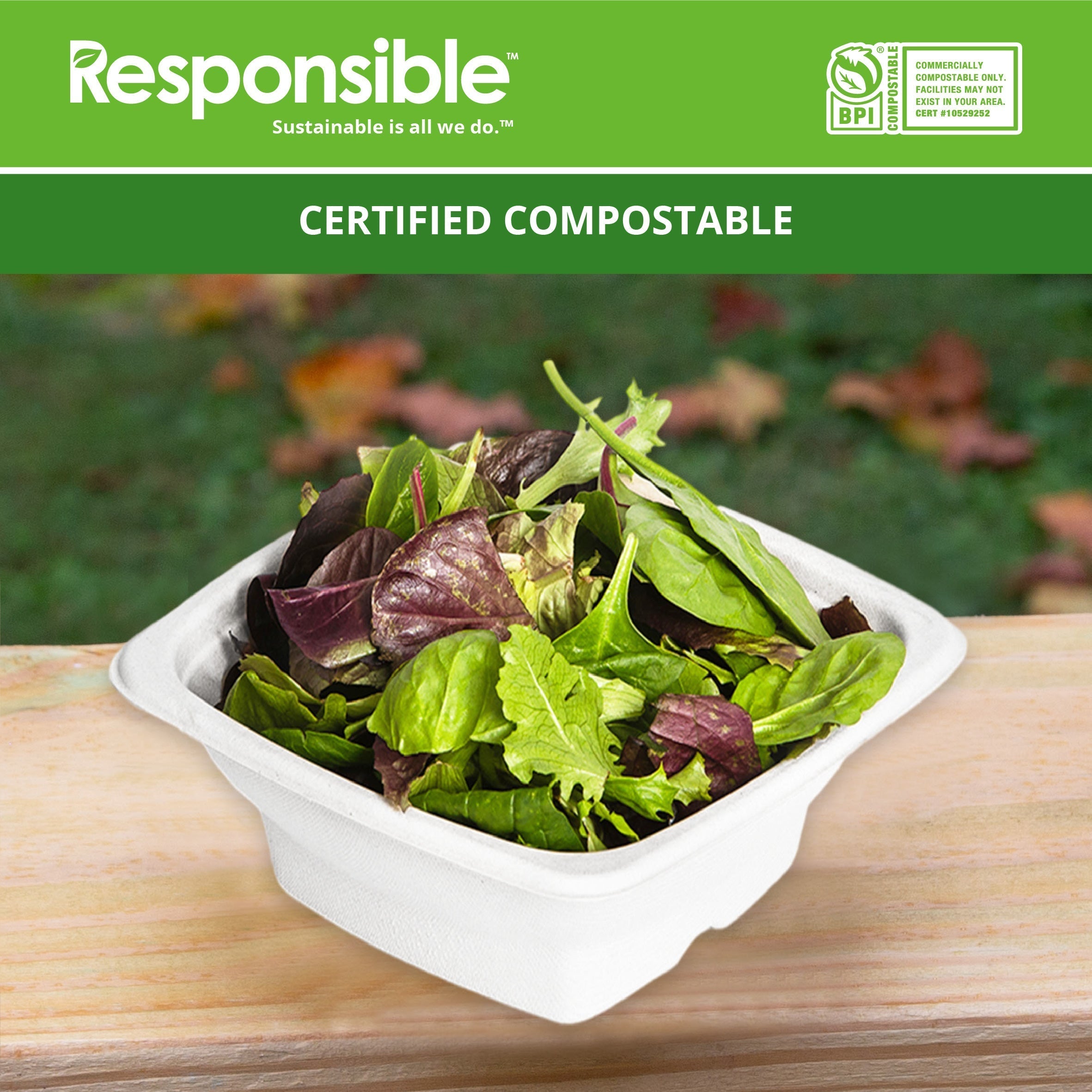 RP Square Tree-Less™ Compostable Molded Fiber Bowls & Lids