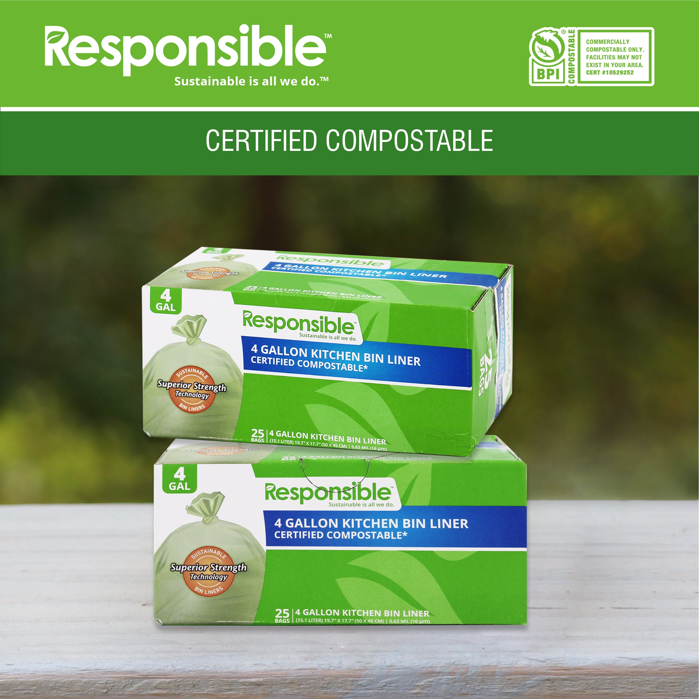 4 Gallon Compostable Kitchen Bin Liners 25CT