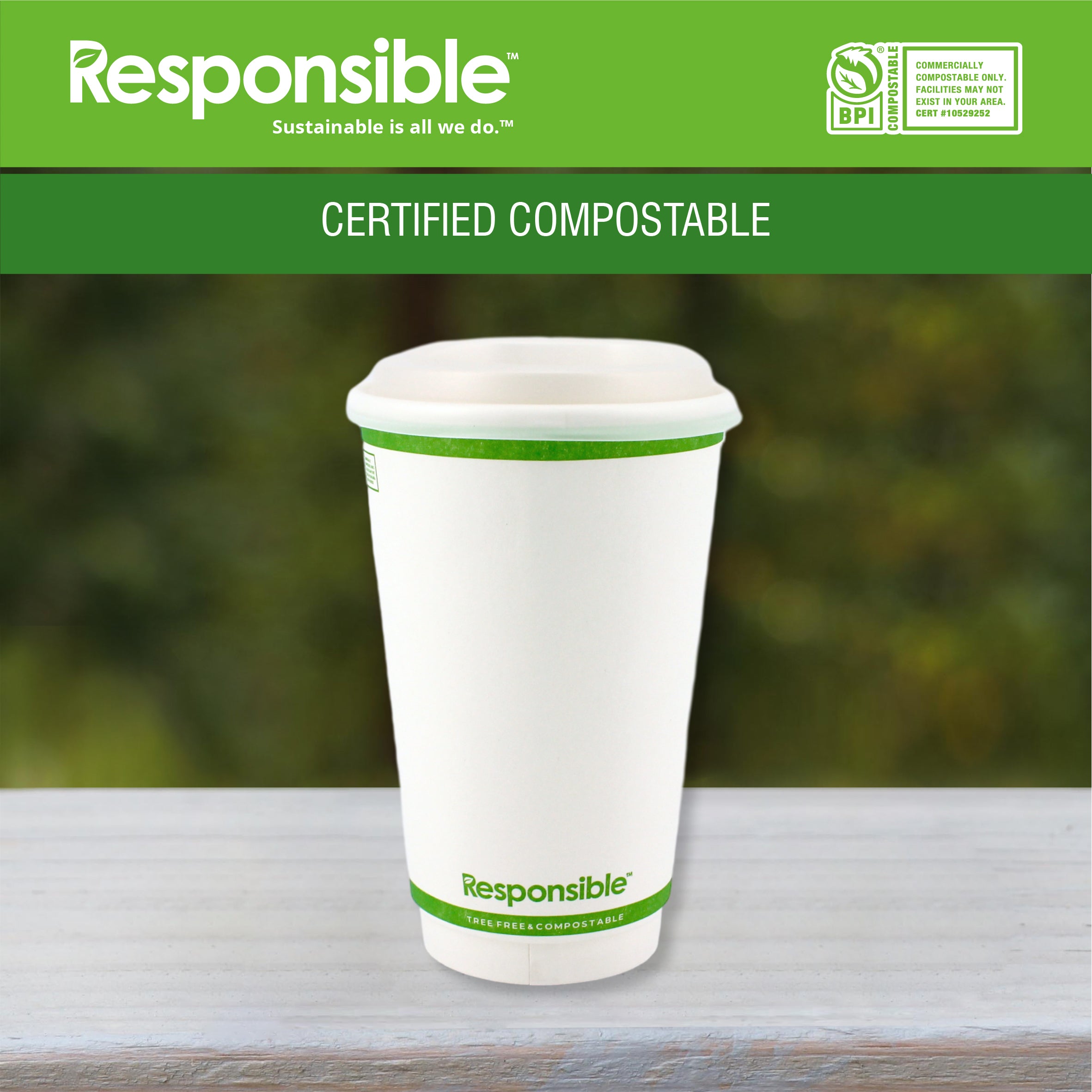 Tree-Less™ Compostable 16 oz Smooth Insulated Paper Hot Cups & Lids Combo 20 Sets (Value Pack)