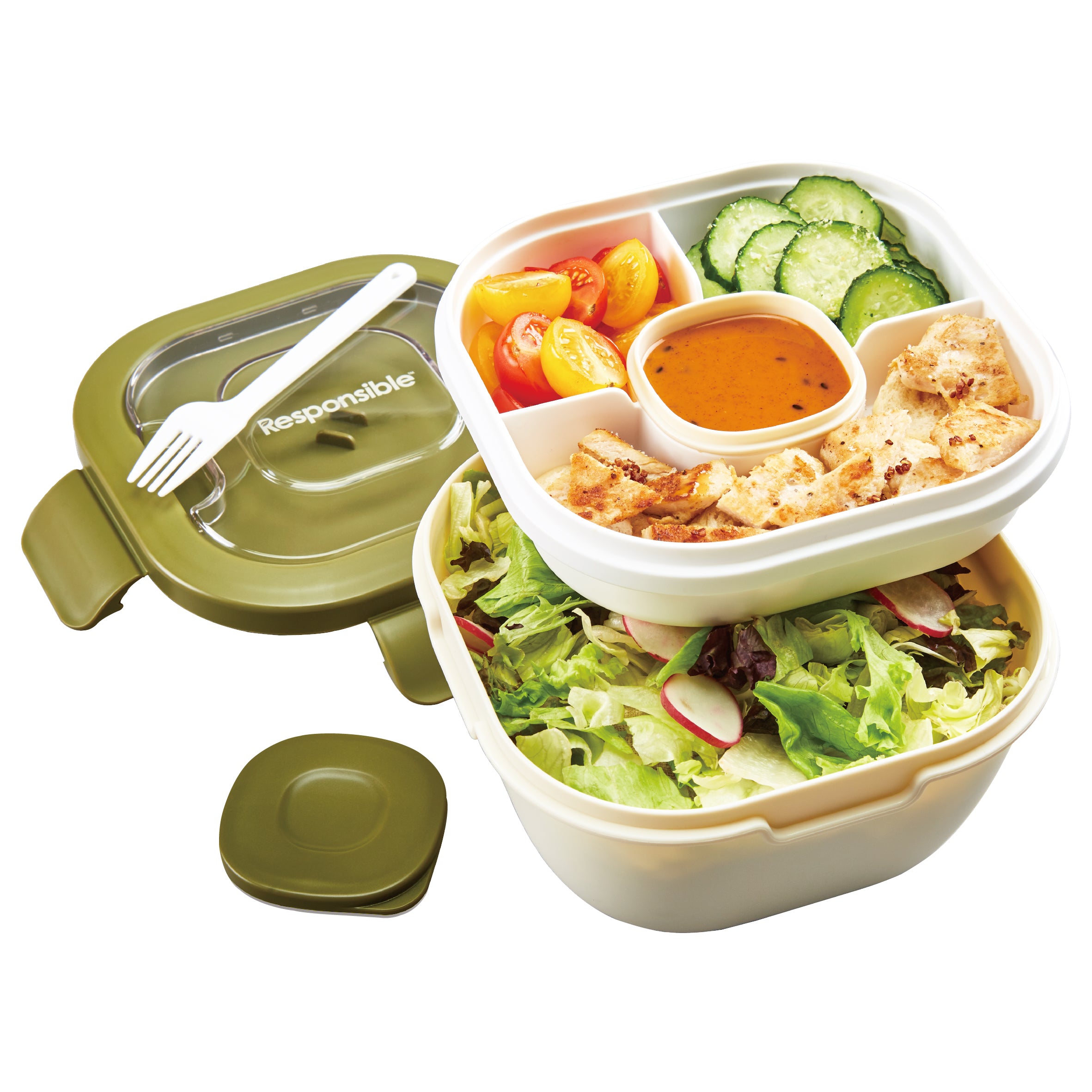 ResponsibleBox™ Salad All-In-One Meal Containers (Natural Green)