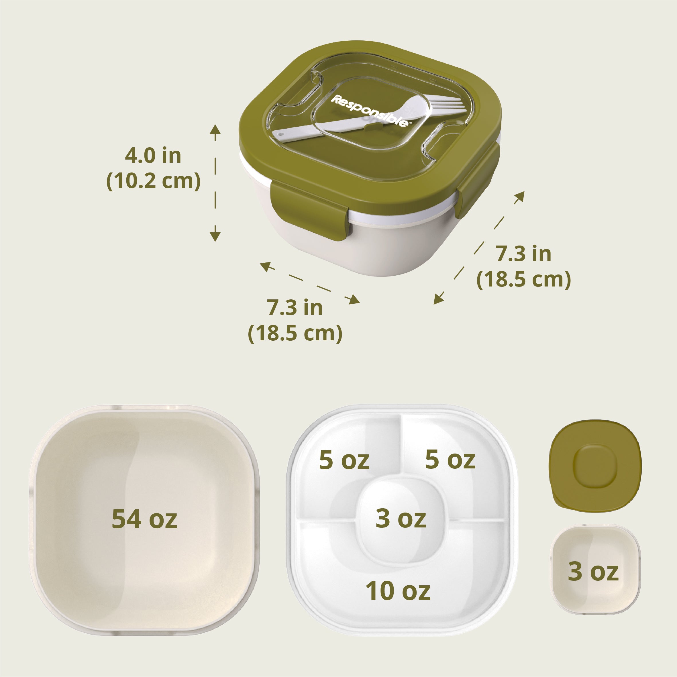 ResponsibleBox™ Salad All-In-One Meal Containers (Natural Green)