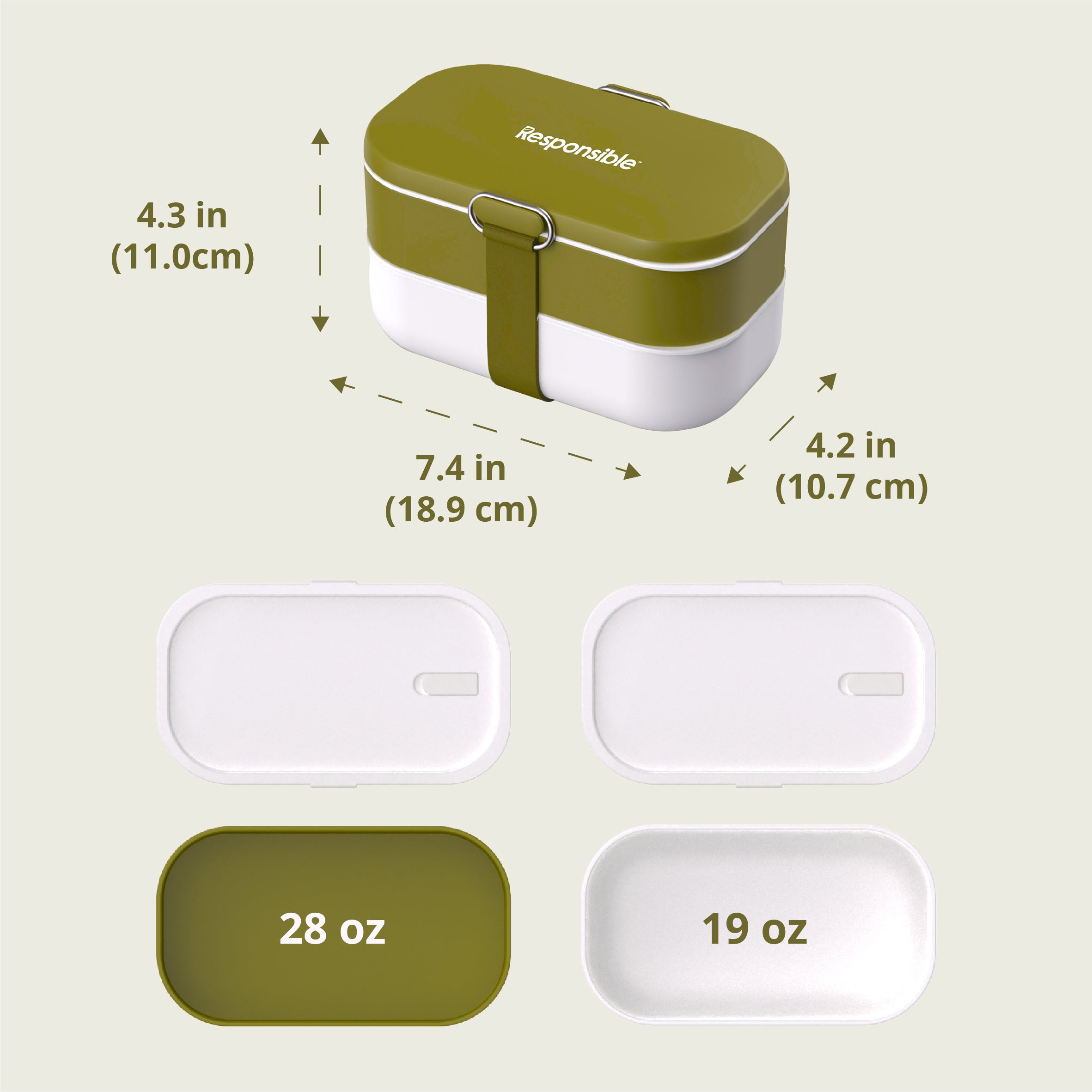 ResponsibleBox™ Modern All-In-One Meal Containers (Natural Green)