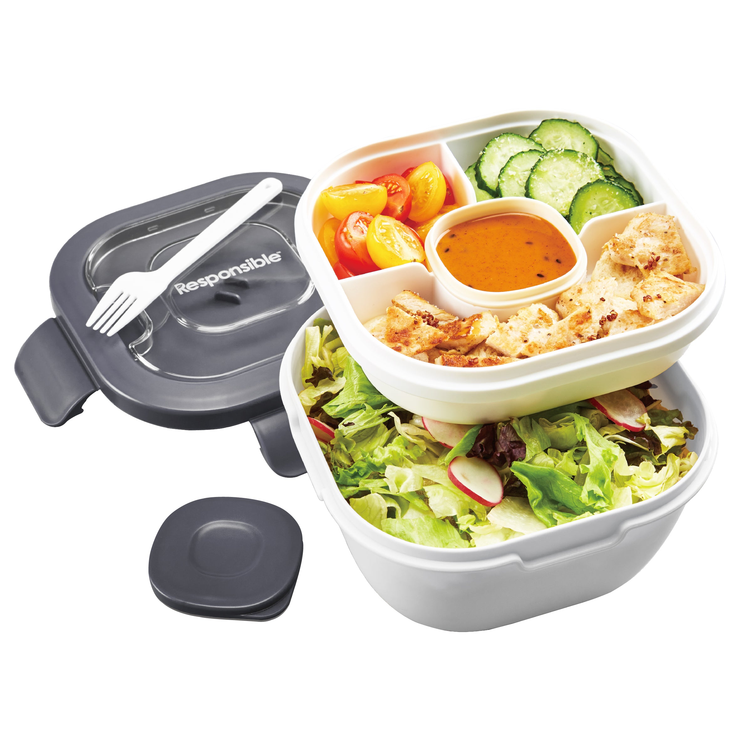 ResponsibleBox™ Salad All-In-One Meal Containers (Arctic Gray)