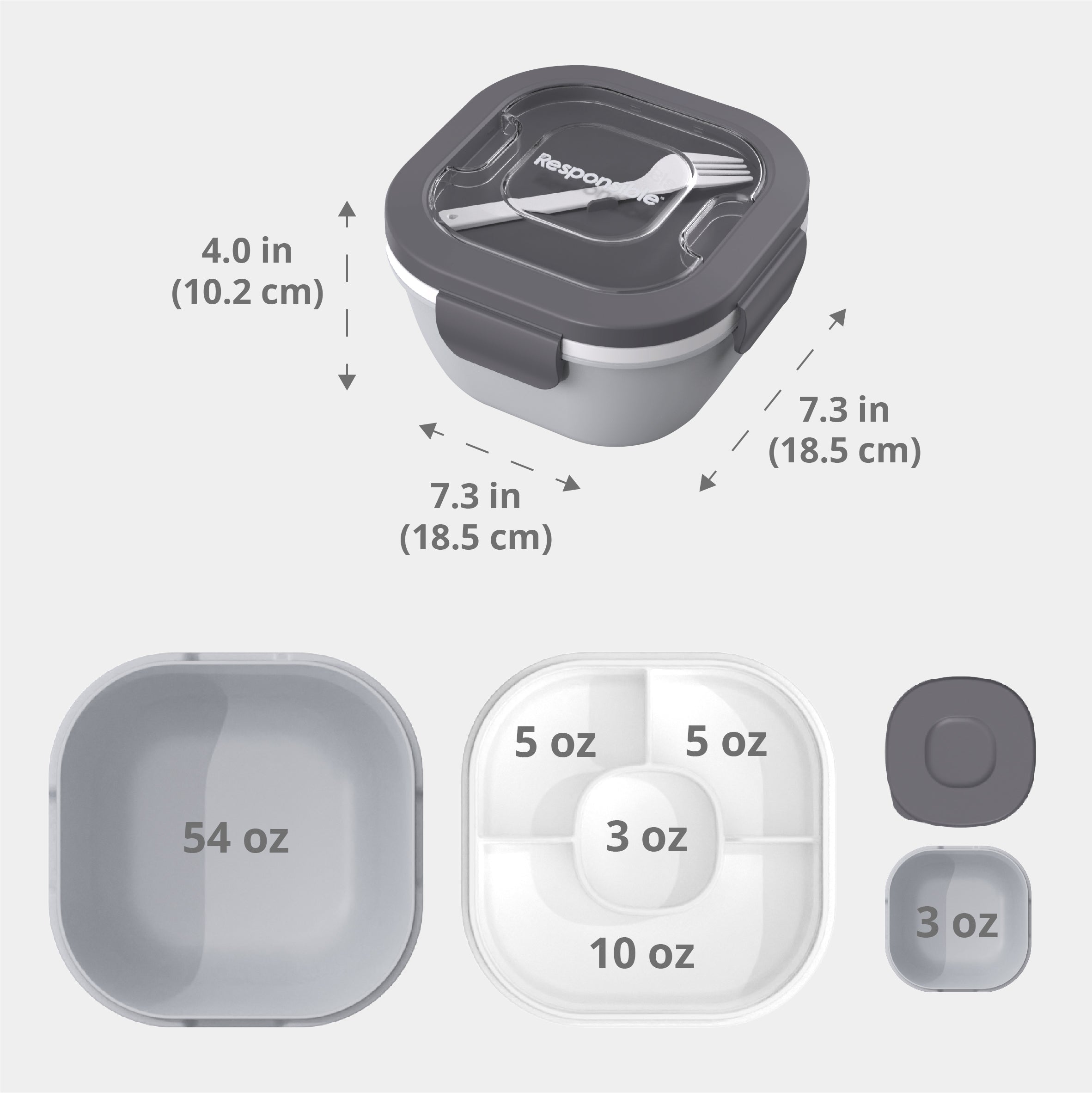 ResponsibleBox™ Salad All-In-One Meal Containers (Arctic Gray)