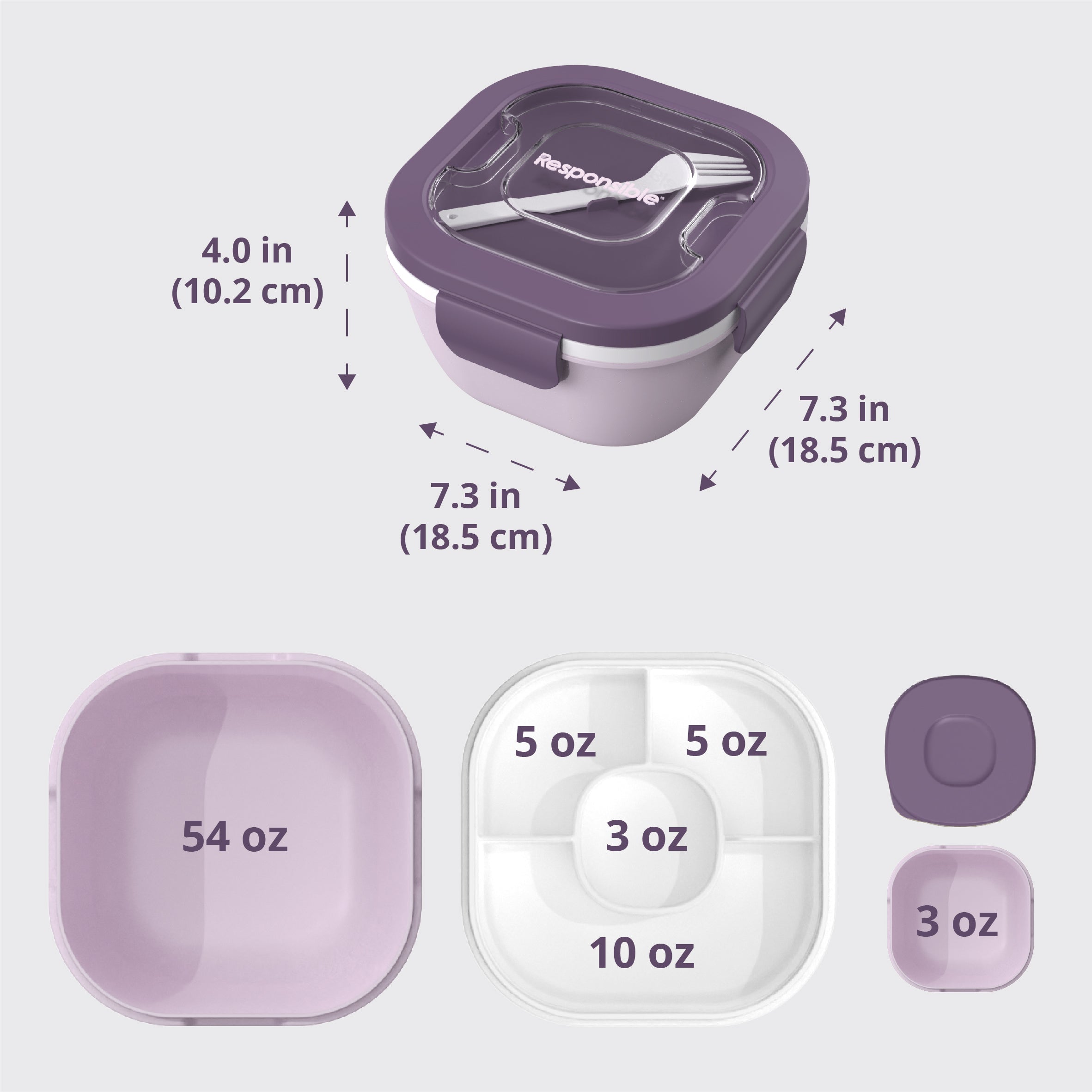 ResponsibleBox™ Salad All-In-One Meal Containers (Wild Lavender)