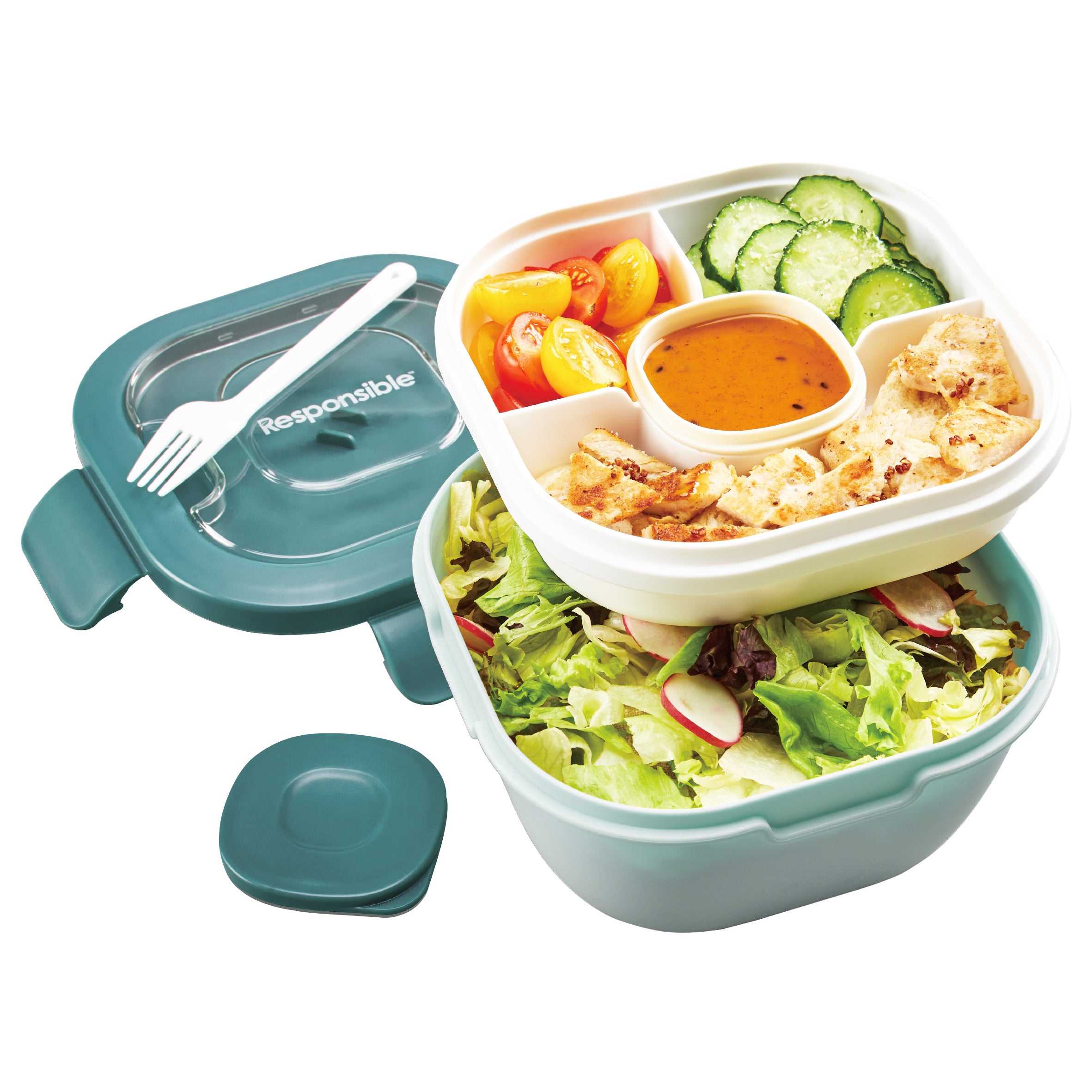 ResponsibleBox™ Salad All-In-One Meal Containers (Fresh Turquoise)