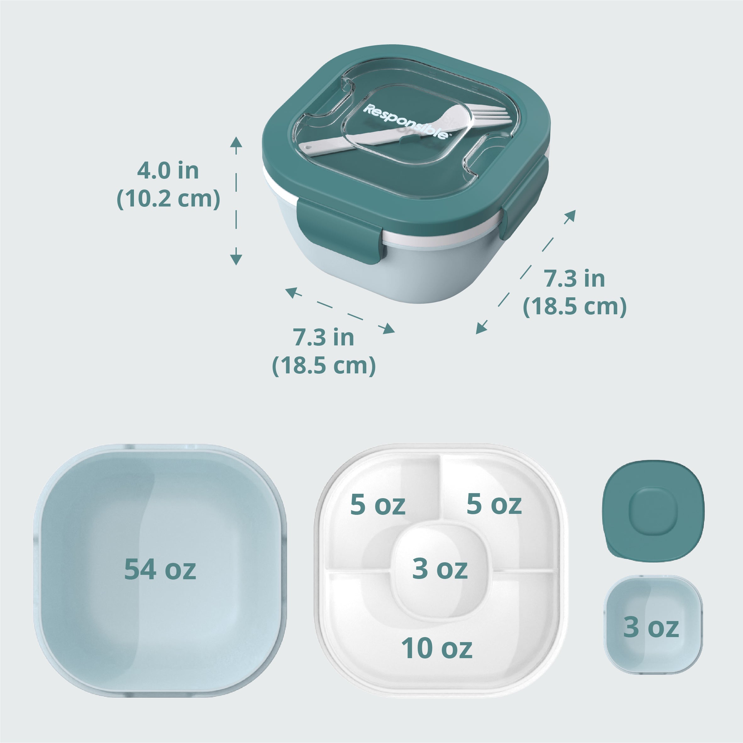 ResponsibleBox™ Salad All-In-One Meal Containers (Fresh Turquoise)