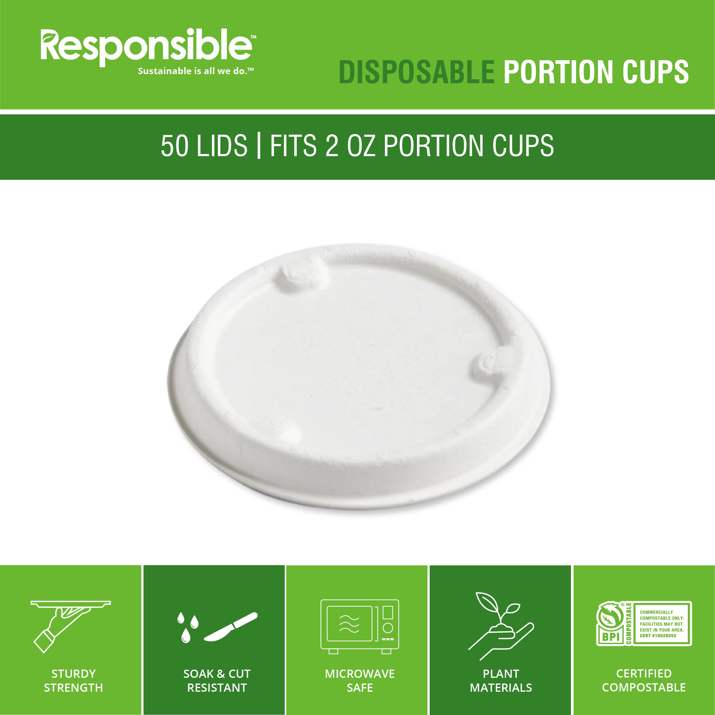 2 oz Portion Cup Lid | Tree-Less™ Compostable Molded Fiber