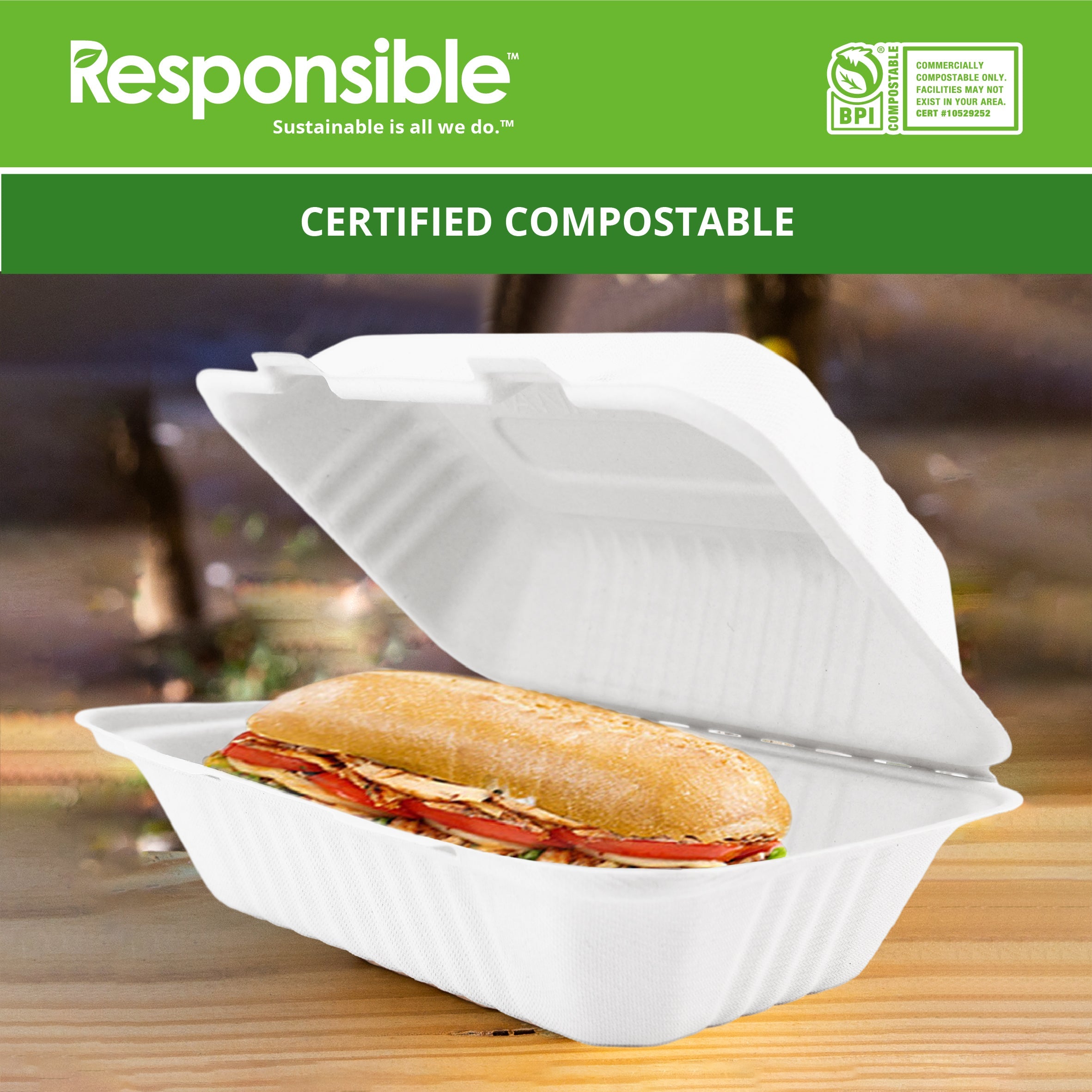 9 x 6 inch Hinged Containers | Tree-Less™ Compostable Molded Fiber