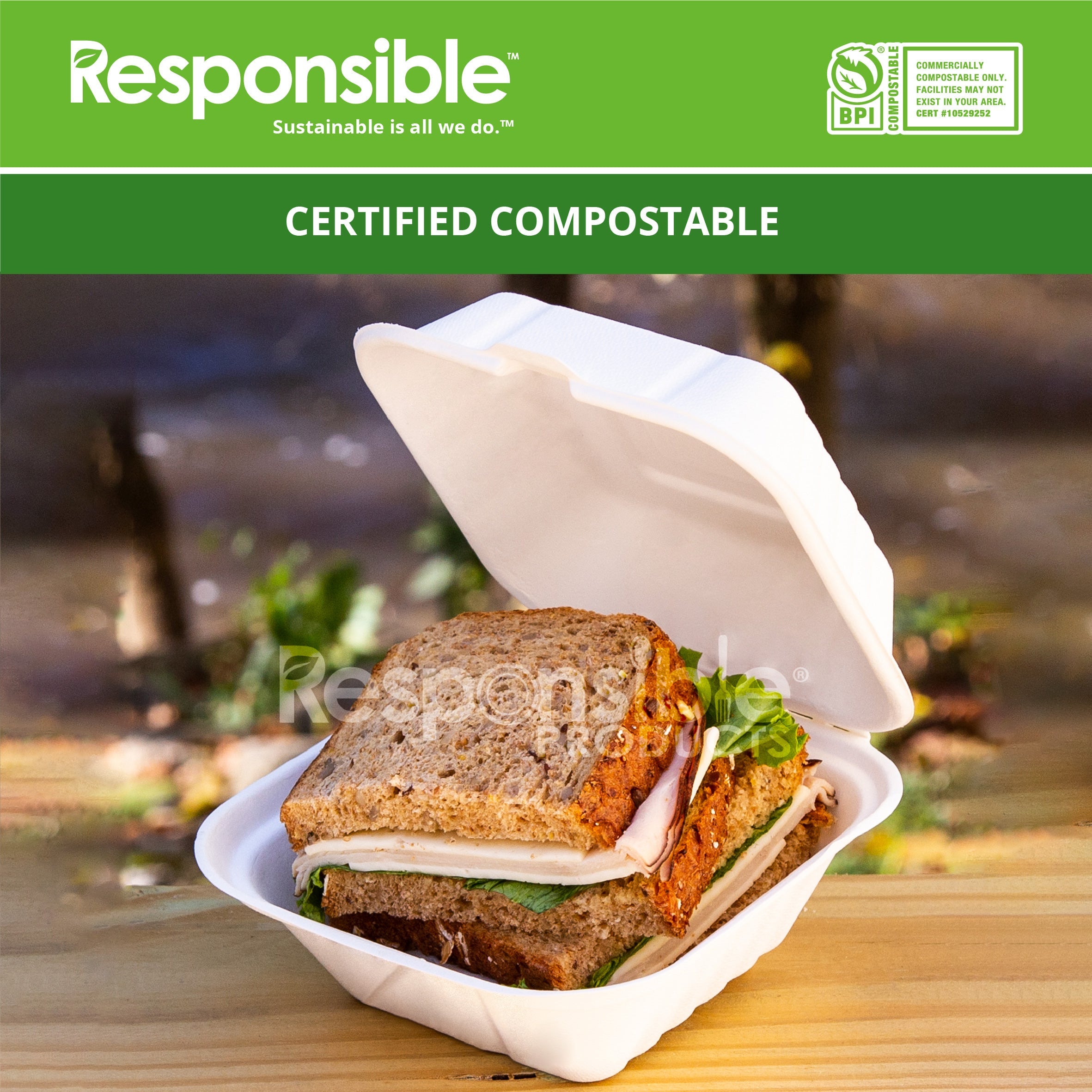 5 x 5 inch Hinged Containers  | Tree-Less™ Compostable Molded Fiber