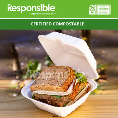 Compostable 5 x 5 inch Molded Fiber Hinged Containers