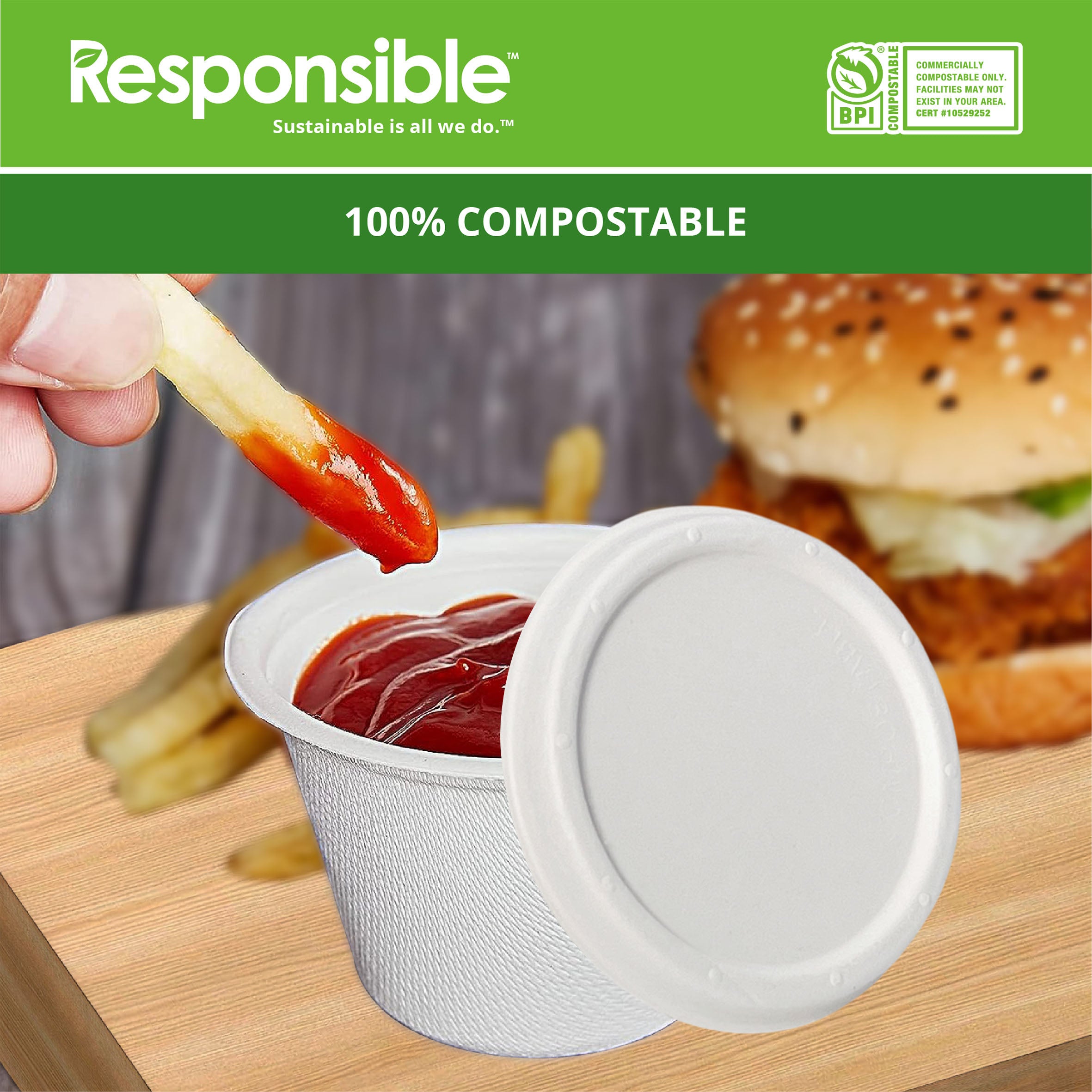 4 oz Portion Cup Lid | Tree-Less™ Compostable Molded Fiber