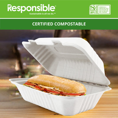 Compostable 7 x 5 inch Molded Fiber Hinged Containers White