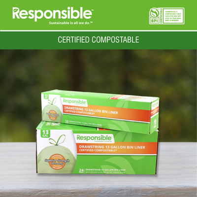 NEW! 13 Gallon Compostable Drawstring Kitchen Bin Liners (Extra Strength)