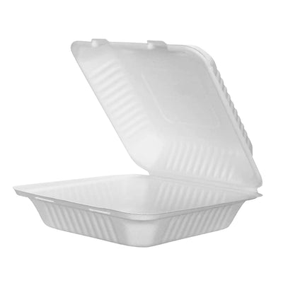 Compostable 8 inch Molded Fiber Hinged Containers