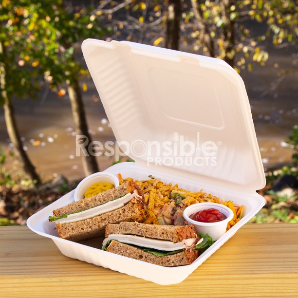 9 inch Vented Hinged Containers | Tree-Less™ Compostable Molded Fiber