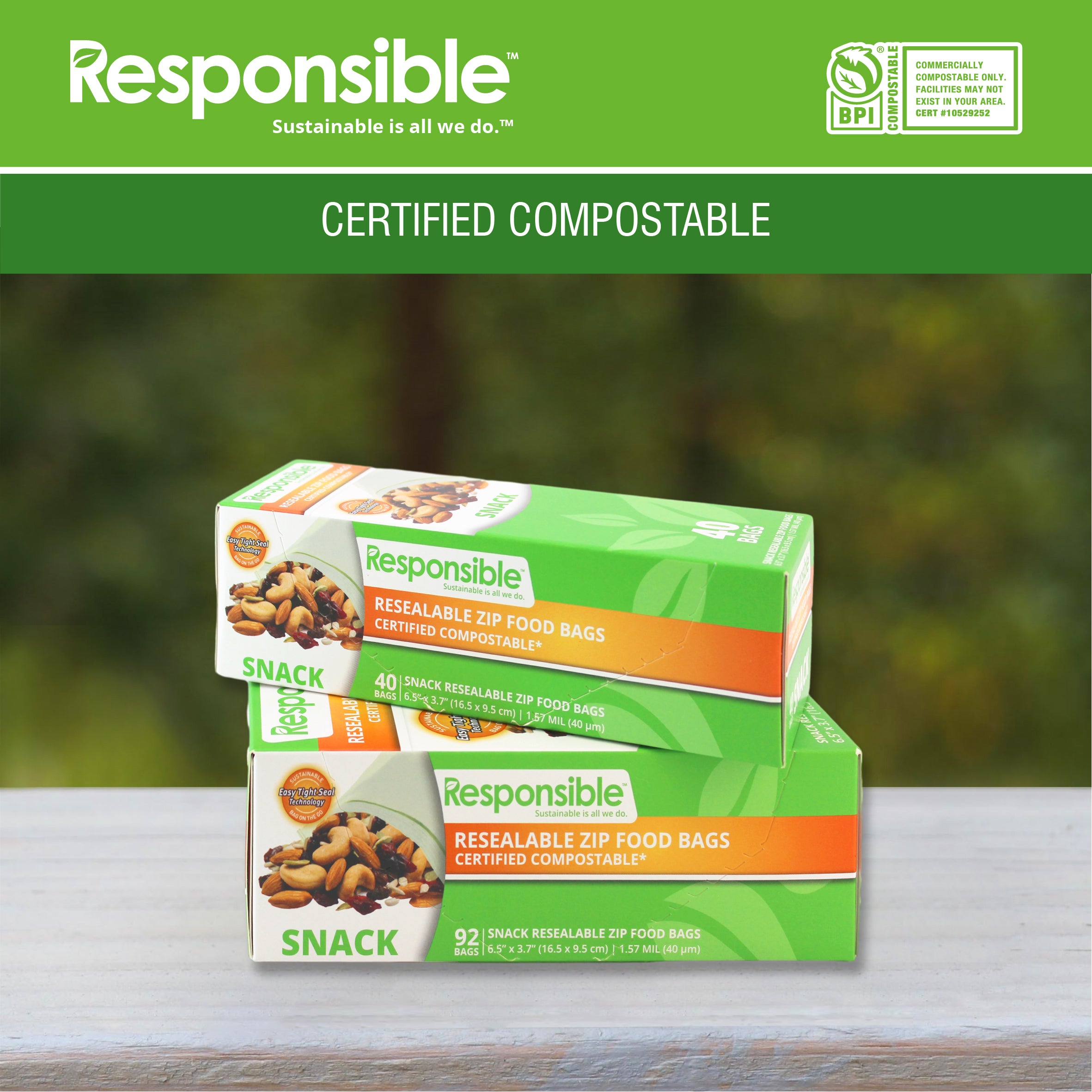 Compostable Snack Resealable Zip Bag (40 COUNT)