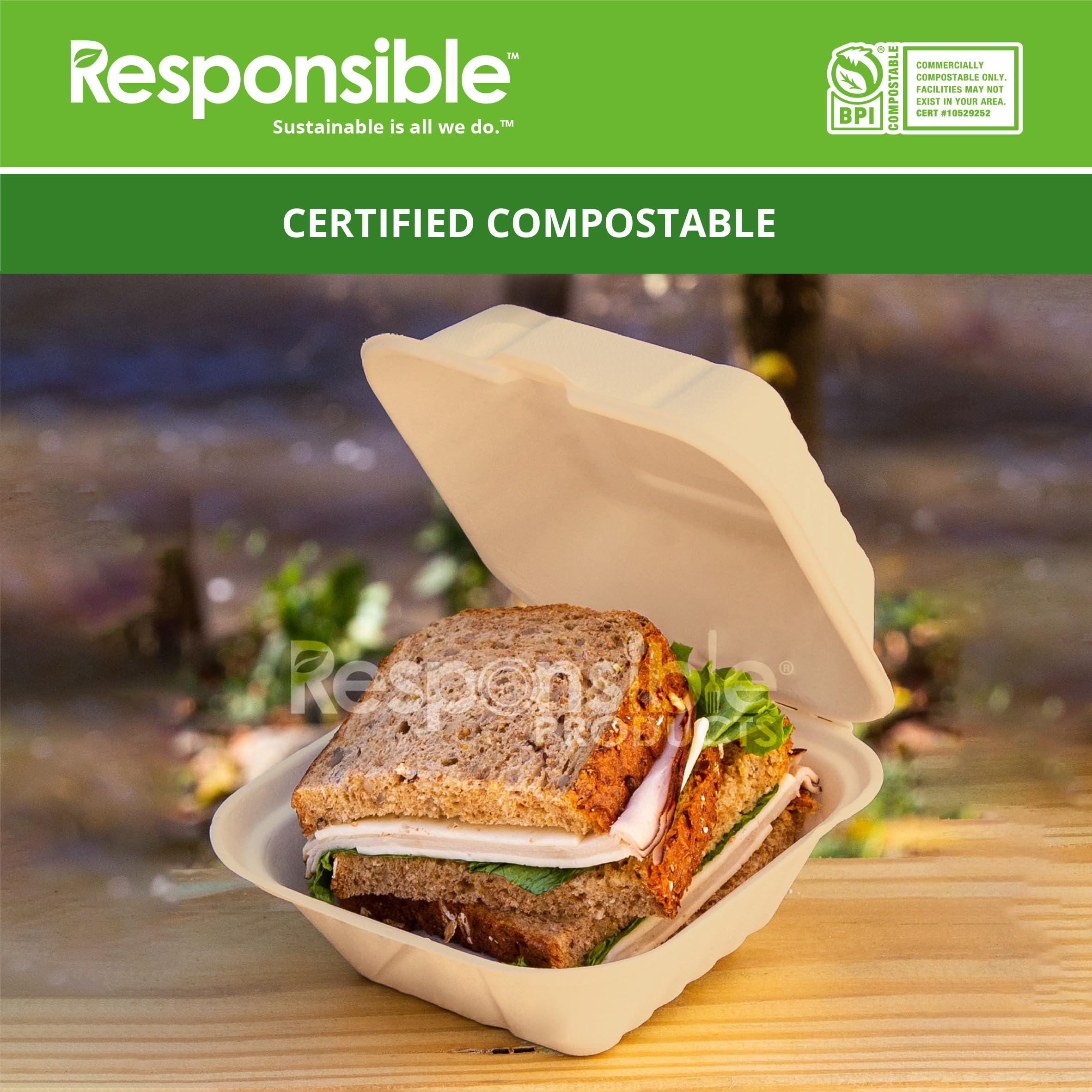 6 x 6 inch Hinged Containers | Tree-Less™ Compostable Molded Fiber