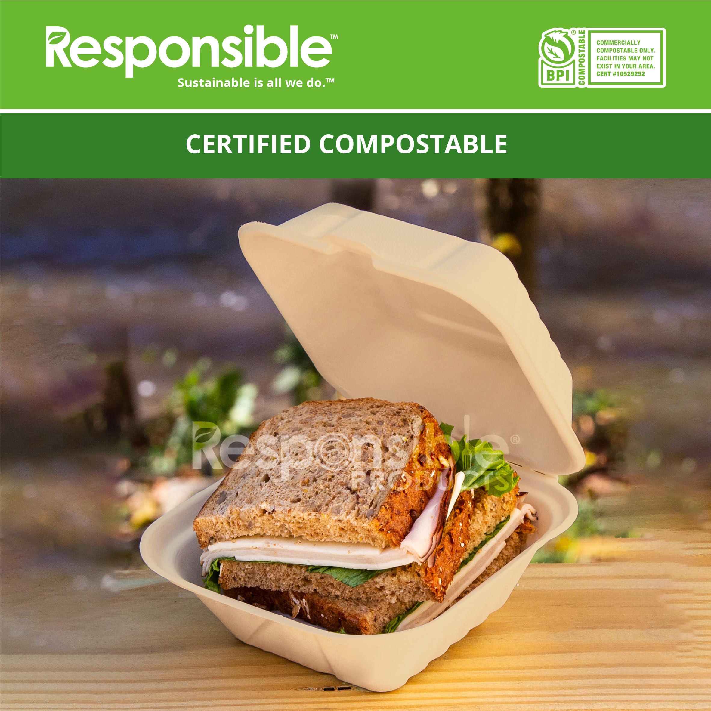 5 x 5 inch Hinged Containers | Tree-Less™ Compostable Molded Fiber