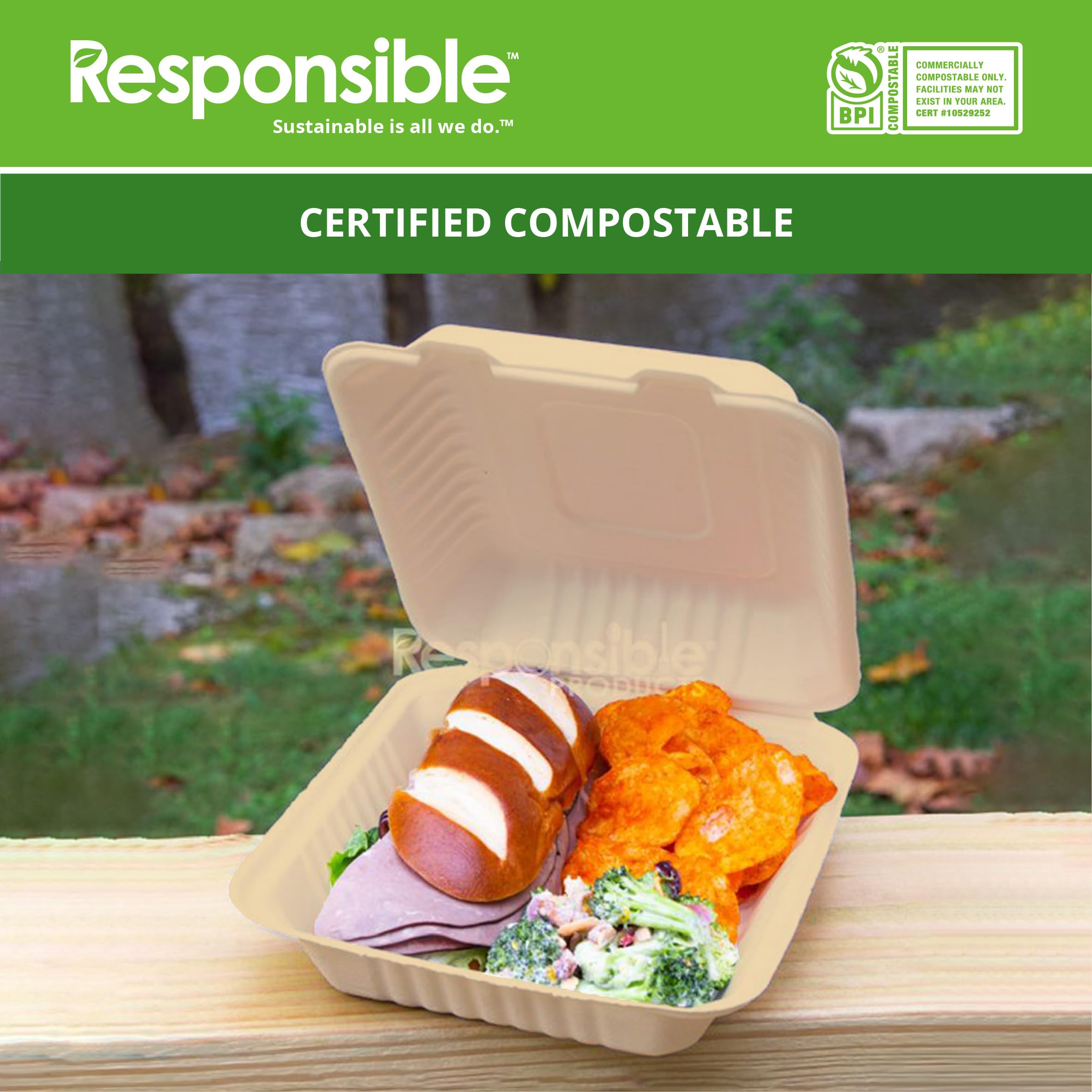 8 inch Hinged Containers | Tree-Less™ Compostable Molded Fiber