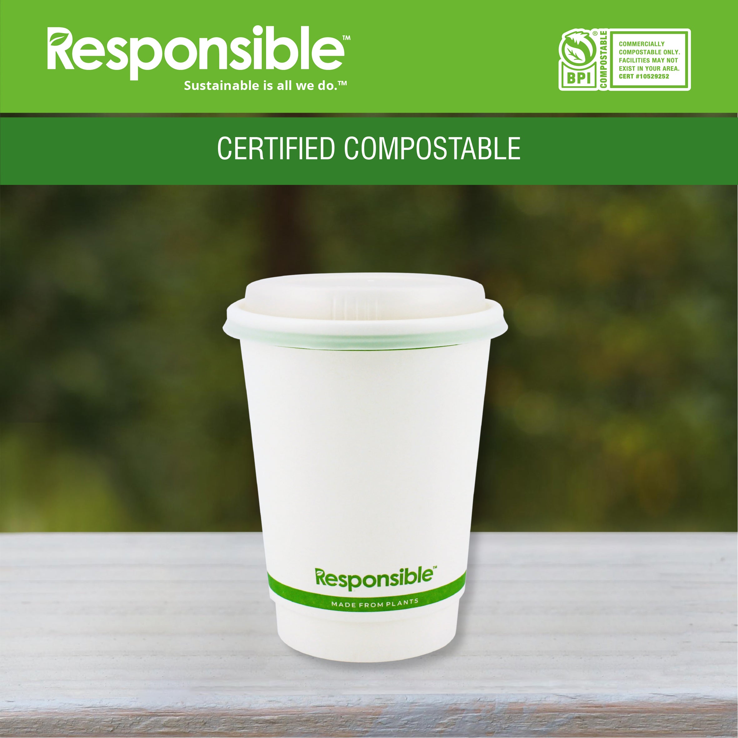 Tree-Less™ Compostable 12 oz Smooth Insulated Paper Hot Cups & Lids Combo 20 Sets (Value Pack)