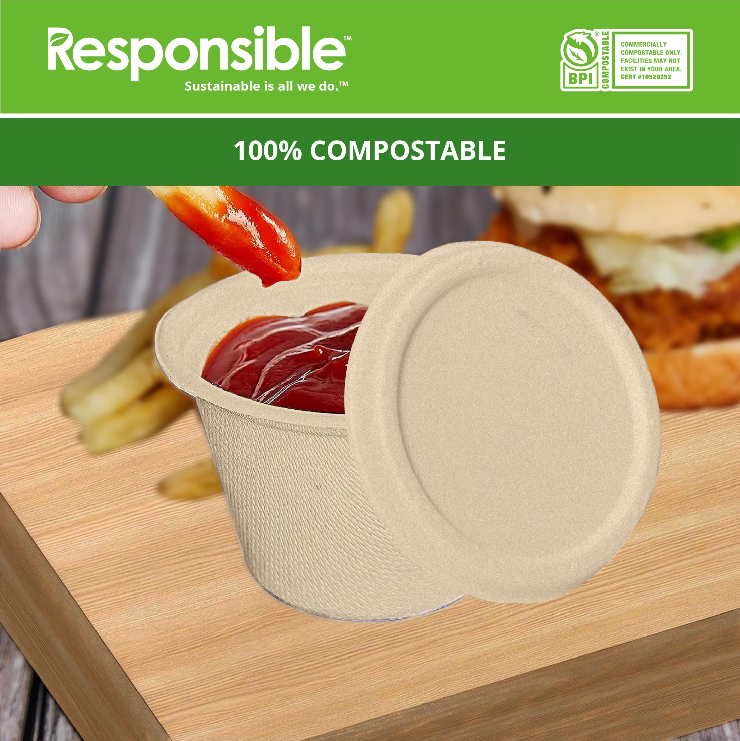 4 oz Portion Cup Lid | Tree-Less™ Compostable Molded Fiber