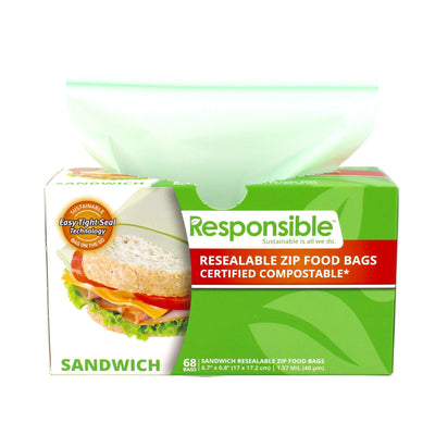 Compostable Sandwich Resealable Zip Bag (68 Count)