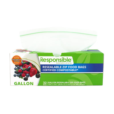 Compostable Gallon Resealable Zip Bag (32 Count)