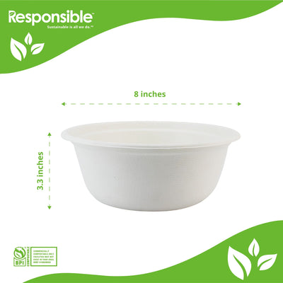 Compostable 48 oz Molded Fiber Bowls White