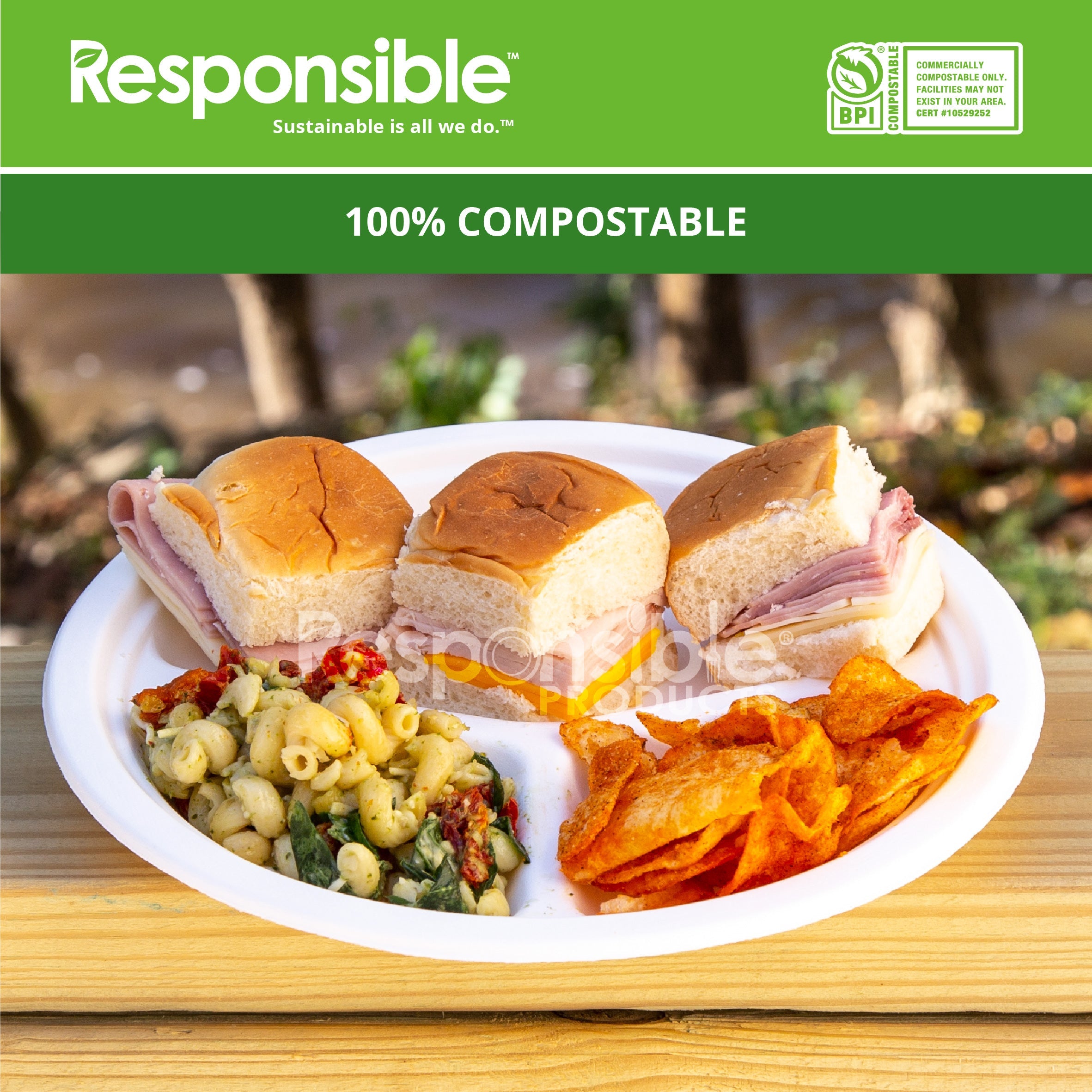 9 inch Round 3-Compartment Plates | Tree-Less™ Compostable Molded Fiber