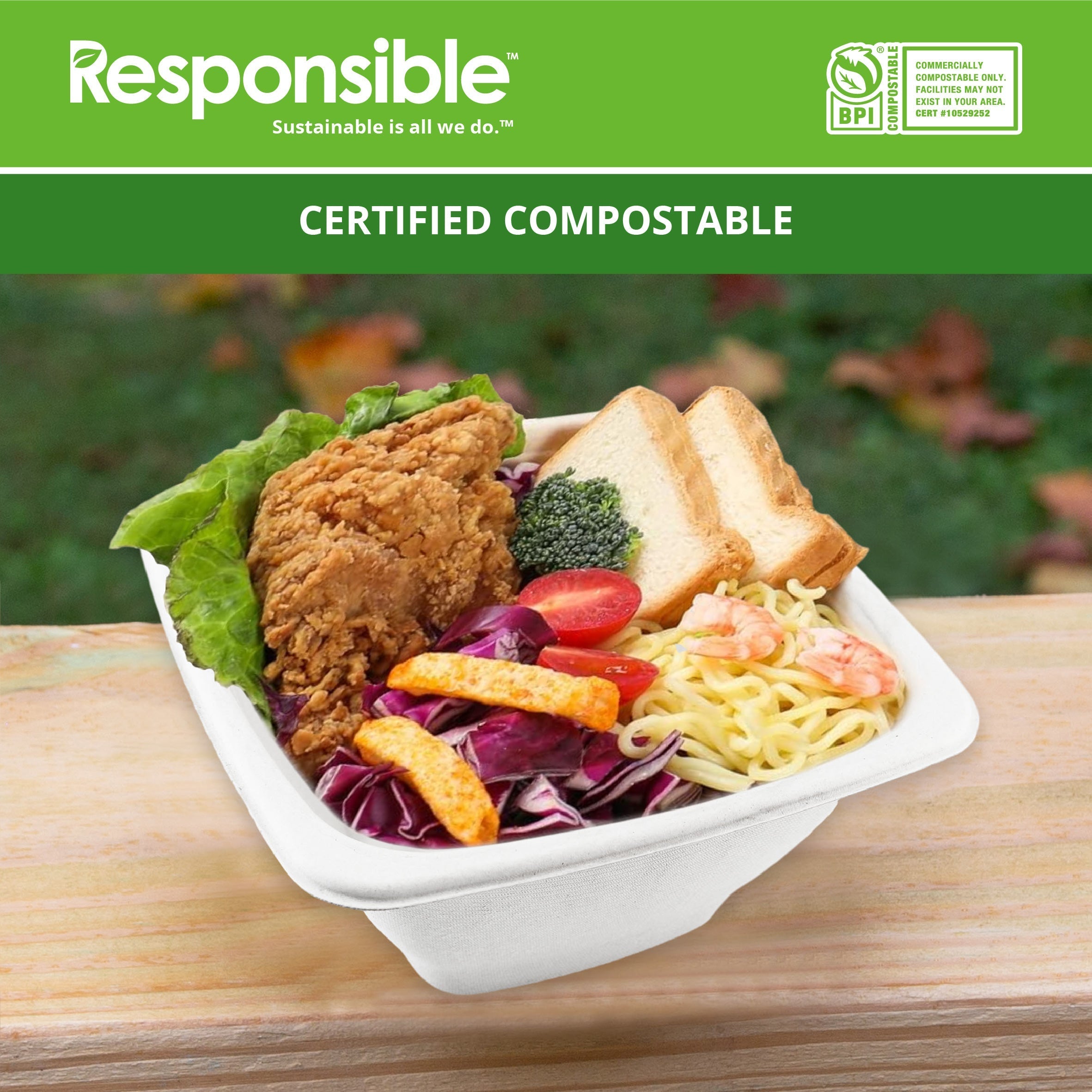 48 oz Square Bowls | Tree-Less™ Compostable Molded Fiber