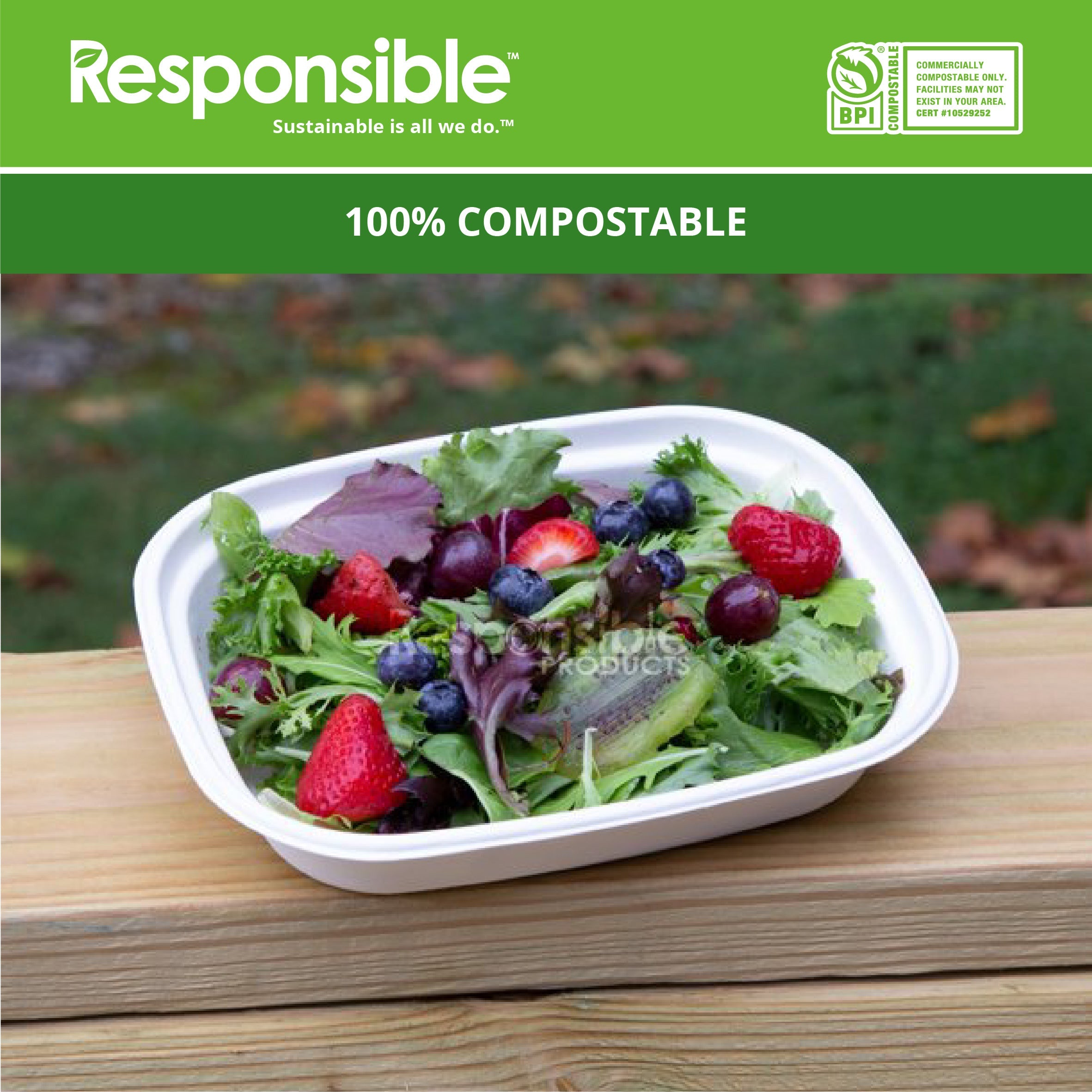 32 oz Rectangle Bowls | Tree-Less™ Compostable Molded Fiber