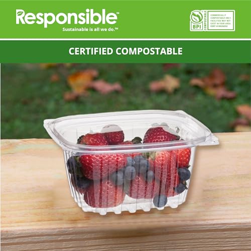 Compostable 16 oz Clear Hinged Deli Containers