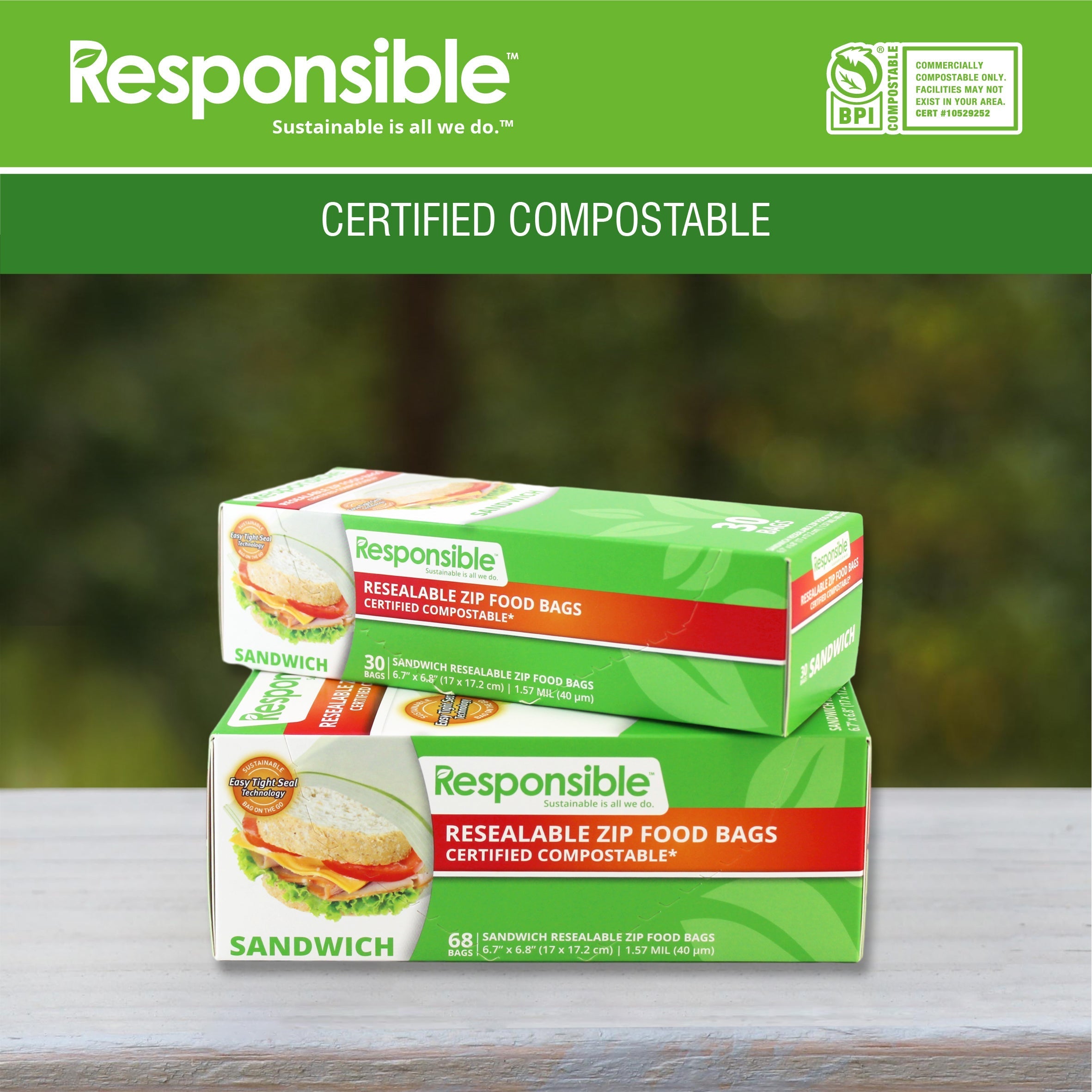 Compostable Sandwich Resealable Zip Bag (68 Count)