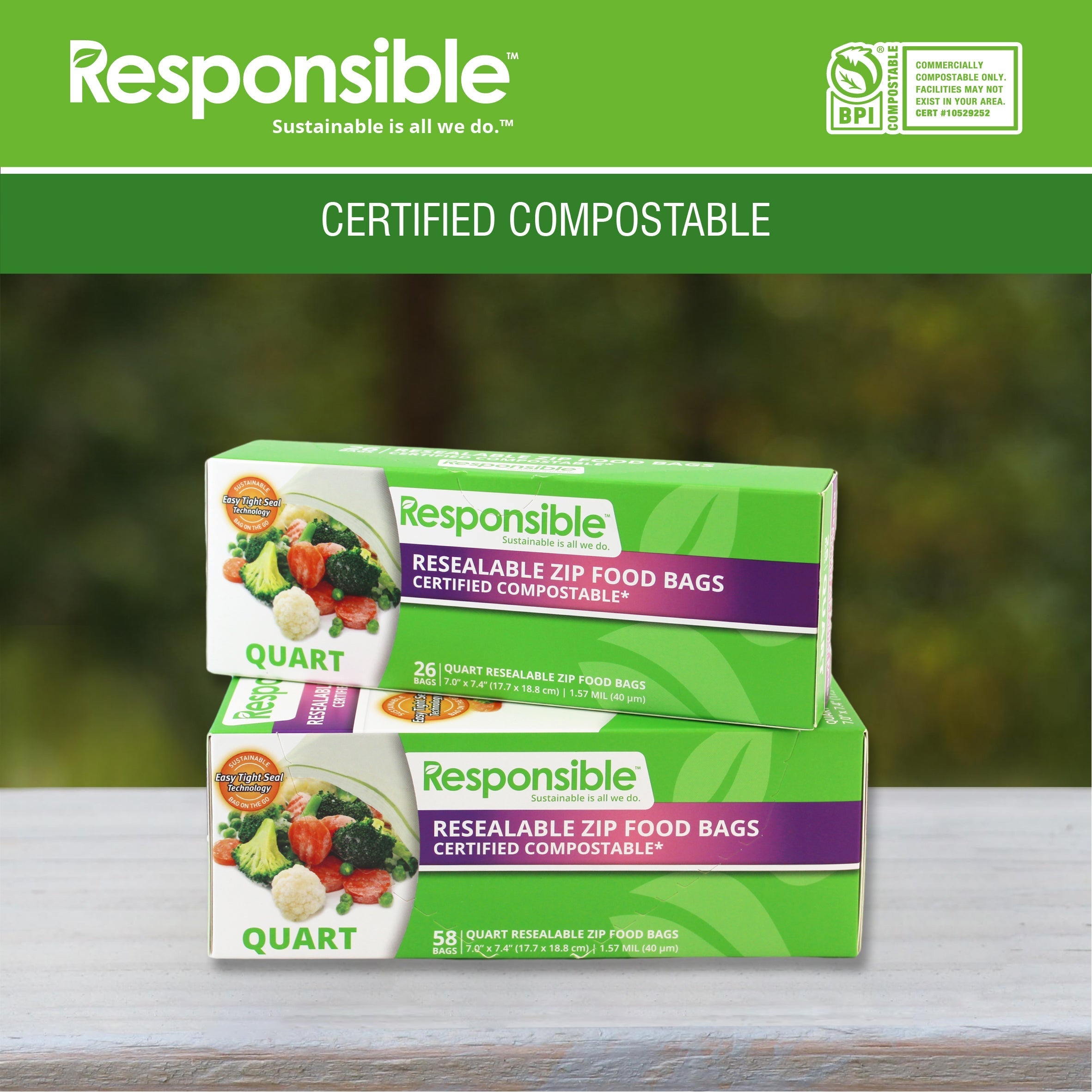 Compostable Quart Resealable Zip Bag (26 Count)