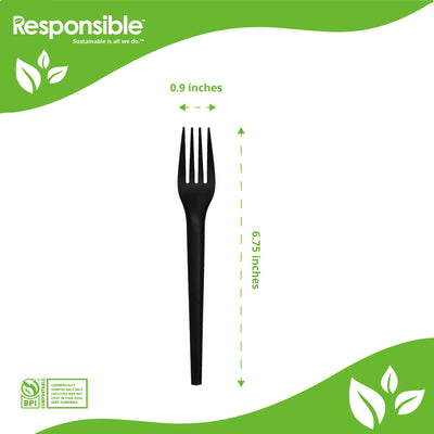Compostable 6.75 Inch Forks Black