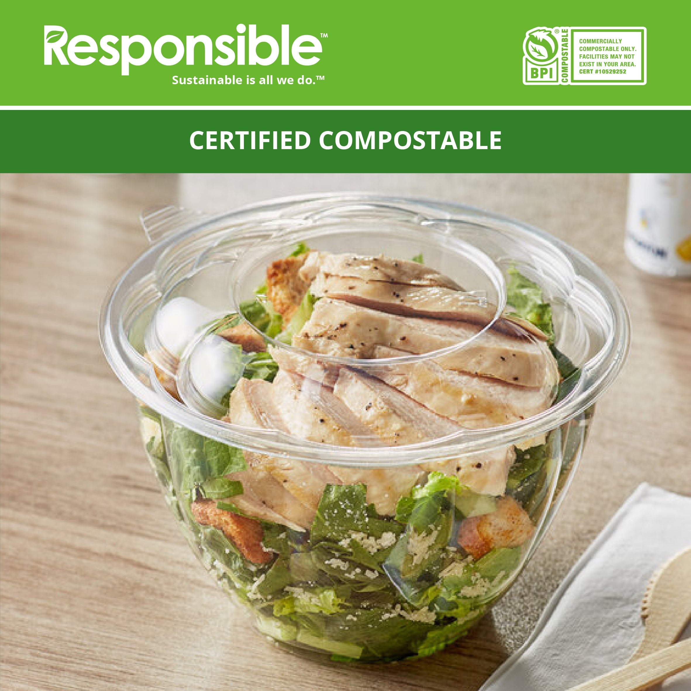 Compostable Lids for 18-48 oz Clear Round Salad Bowls