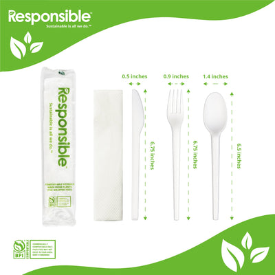Compostable Cutlery Kits (Fork, Knife, Spoon, Napkin)