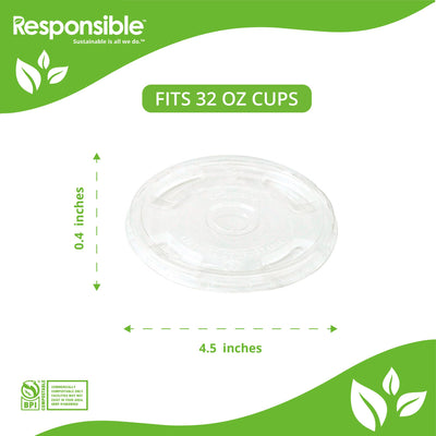 Compostable Flat Lids for 32 oz Clear Cold Cups