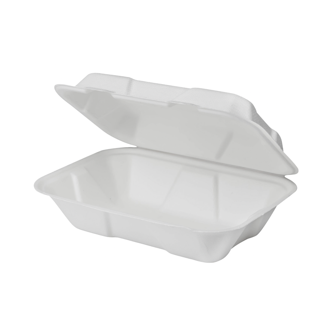 Footprint eco-friendly 200 Pack Fiber 9” 3-Cavity Take Out Food Containers  with Clamshell Hinged Lid (Natural look) - biodegradable, plant-based fiber