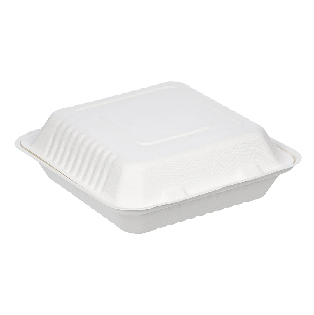 9 x 9 inch Hinged Container | Tree-Less™ Compostable Molded Fiber