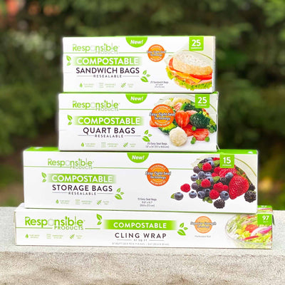 Compostable Bag Bundle Pack - Resealable Zip Compostable Food Storage Bags (3 Sizes)