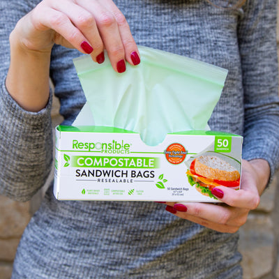 Resealable Compostable Food Storage Bags, 100% BPA Free Reusable