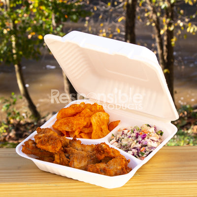 Compostable Hinged Clamshell 9x9 Food Take Out Box, Disposable