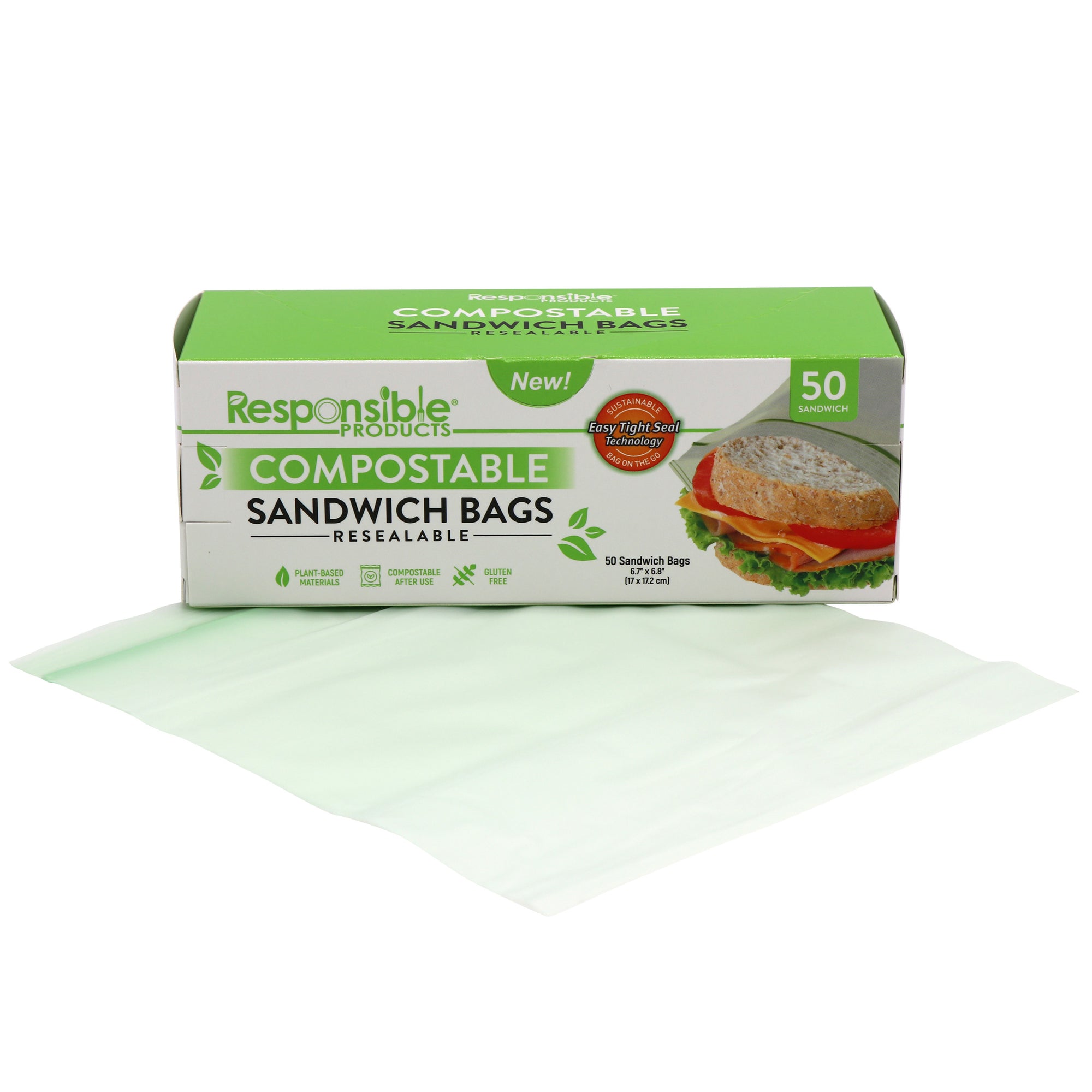 XupZip Certified Compostable Sandwich Bags 7x7 inch - 100-Pack Resealable  Sandwich Bag - Strong Plant-Based Food Bag with Airtight Ziplock Seal 
